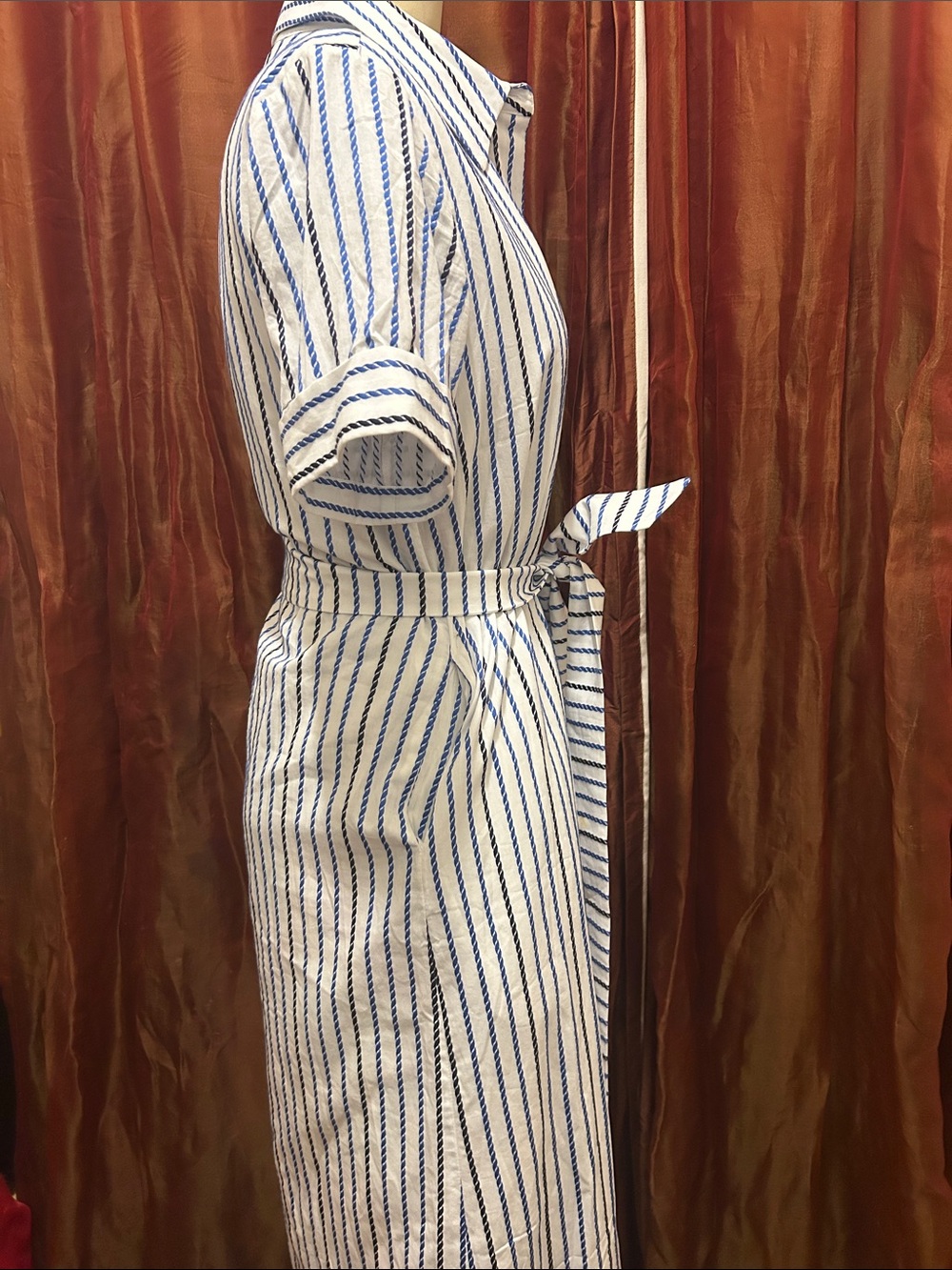 Tuckernuck White and Blue Striped Midi Shirt Dress with Tie Waist. fits large - Picture 7 of 8
